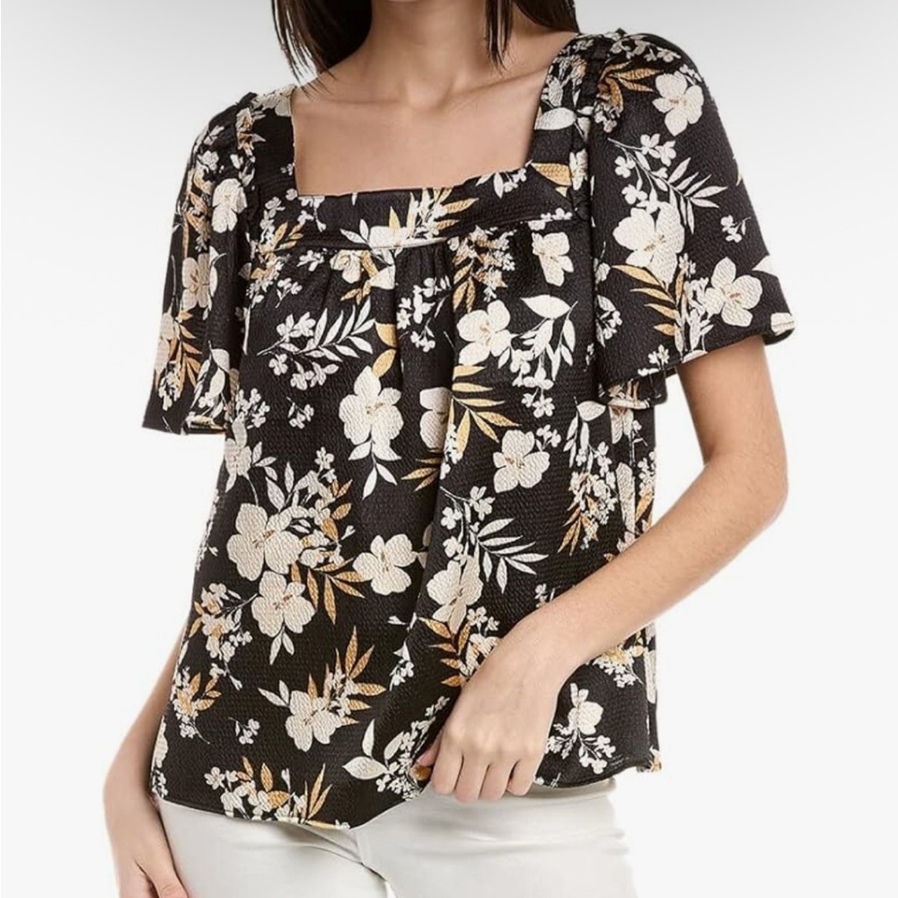 NWT Draper James Maren Top in Midnight Magnolia Belle Meade Black Floral Size M